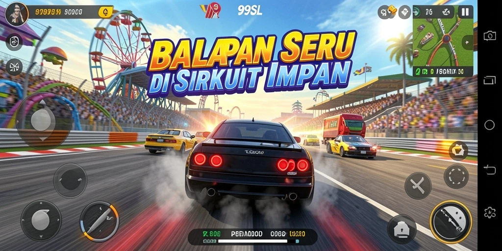 Tampilan gameplay 99SL yang seru saat balapan di trek.