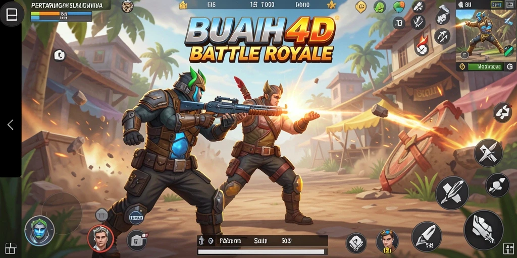 Screenshot gameplay BUAH4D menampilkan aksi seru di medan perang Battle Royale.