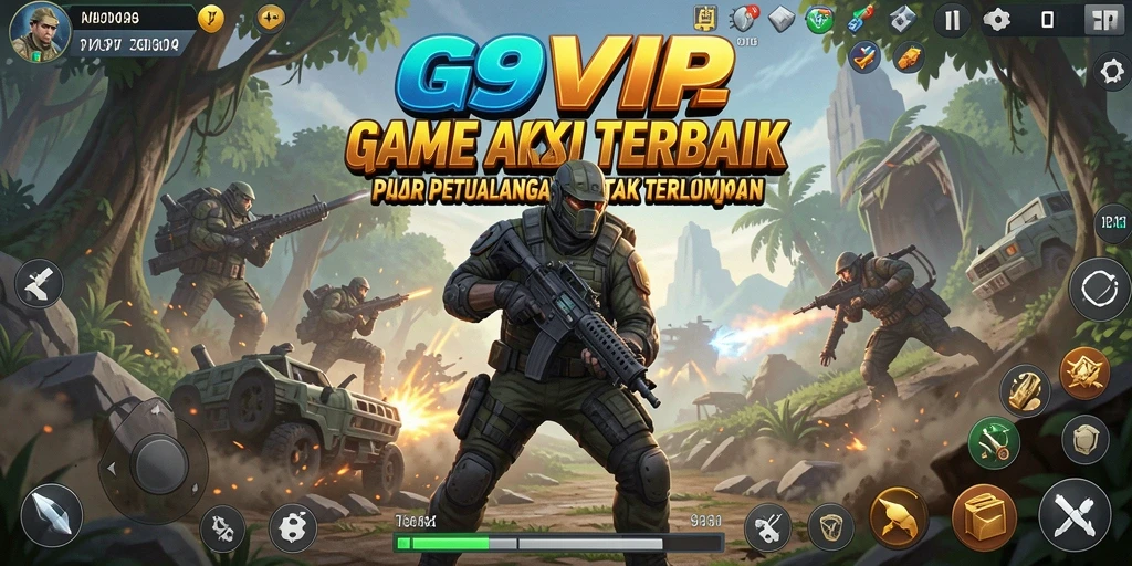 Menggambarkan gameplay aksi G9VIP yang mendebarkan dan penuh tantangan.