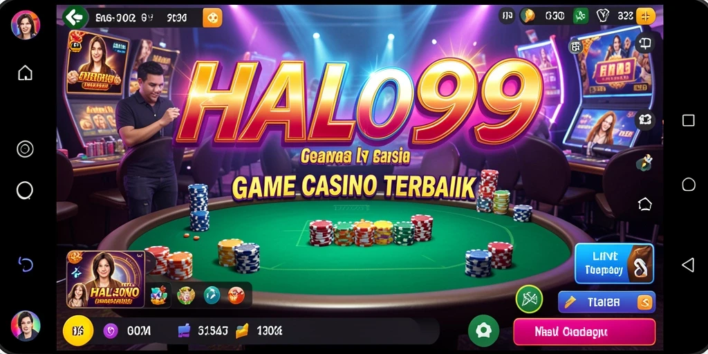 Screenshot HALO99 menampilkan dealer live dan gameplay seru dalam suasana casino.