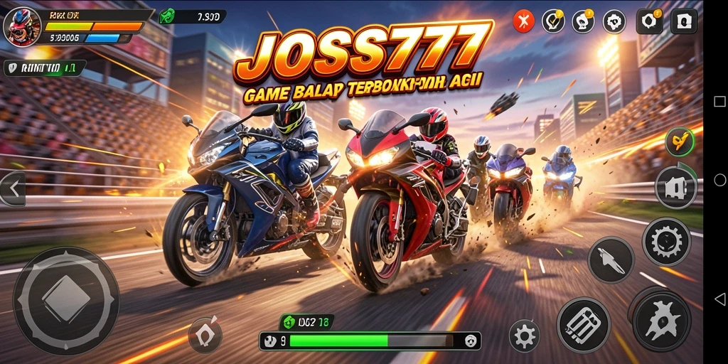 Tampilan gameplay balapan motor yang penuh aksi di JOSS777.