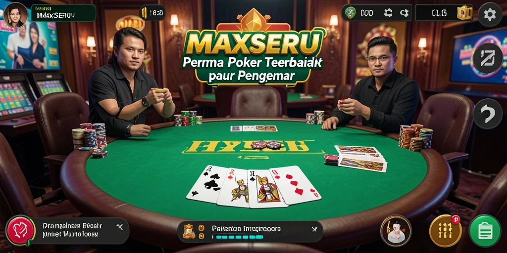 Screenshot MAXSERU menampilkan momen seru permainan poker yang kompetitif.